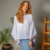 White Off Shoulder Crinkle Cotton Blouse Top Moa