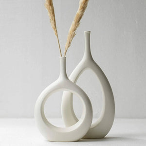 Ceramic Vase 2 Pack, White Modern Bud Vase, Sculpture Decor Kimisty Designs
