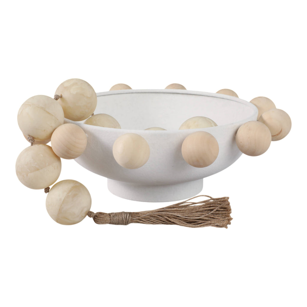 Fir Wood Metal Casual Novelty Sphere Bowl - White, 13 in. Sagebrook Home