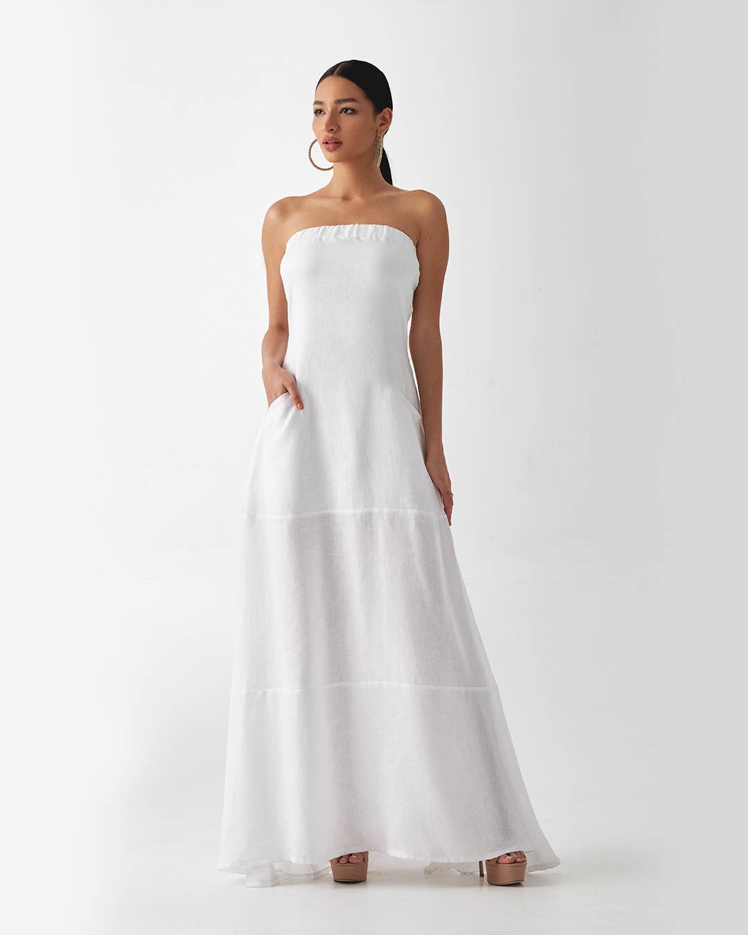 White Linen Maxi Dress Florence