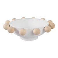 Fir Wood Metal Casual Novelty Sphere Bowl - White, 13 in. Sagebrook Home