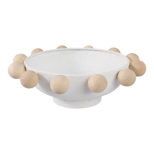 Fir Wood Metal Casual Novelty Sphere Bowl - White, 13 in. Sagebrook Home