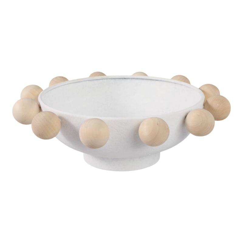 Fir Wood Metal Casual Novelty Sphere Bowl - White, 13 in. Sagebrook Home