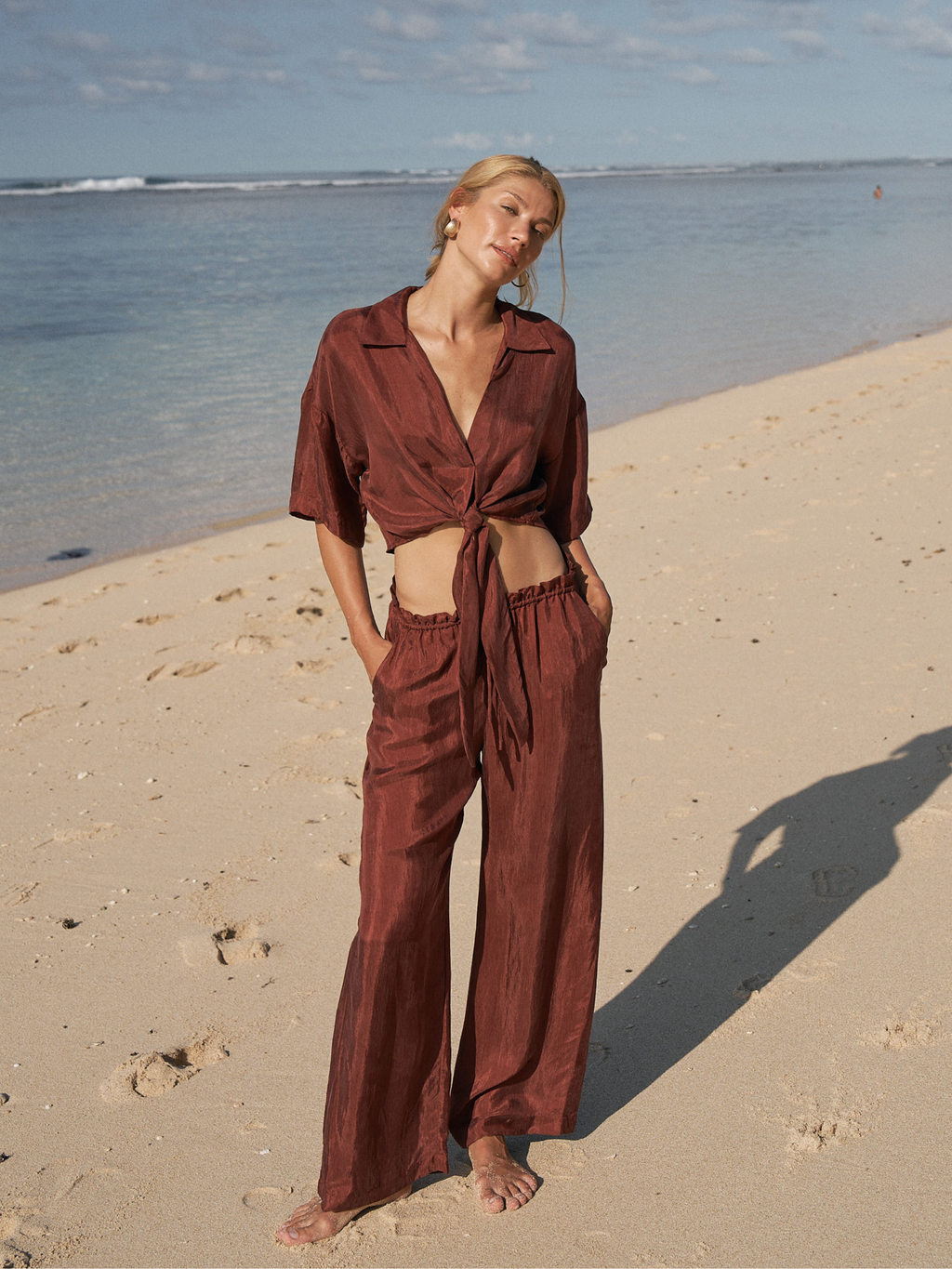 Lucid Flow Tie Pants - Burgundy: Burgundy / S-M The Handloom