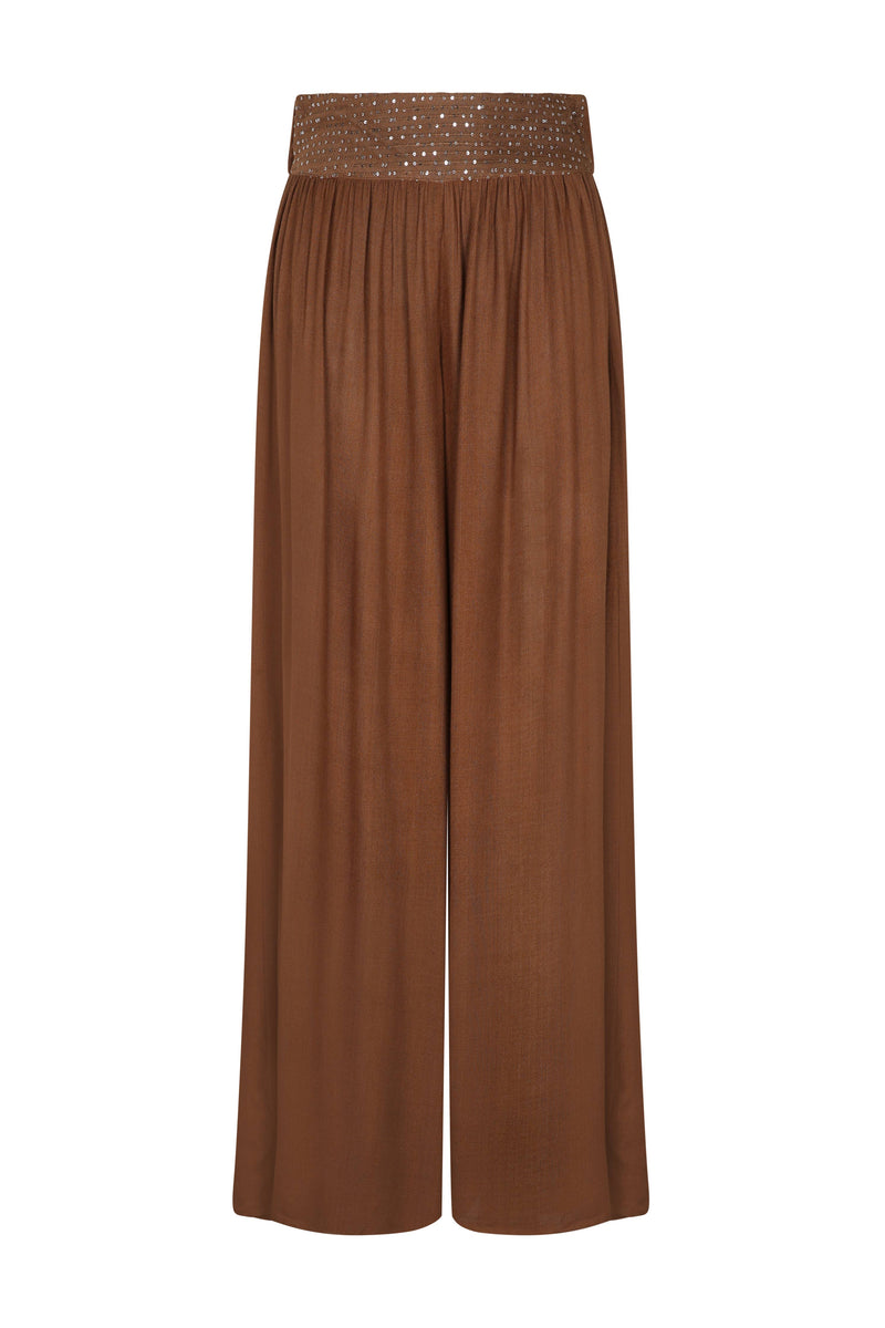 Pitusa Sequin Wide Palazzo Pants Chocolate - Million Dollar Style