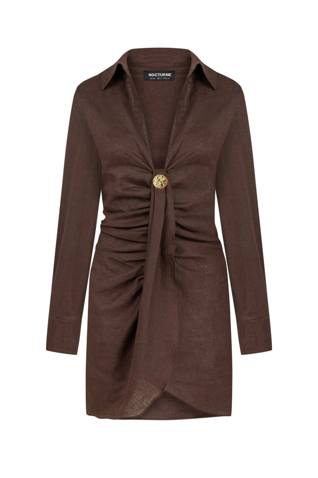 Nocturne Mini Dress with Gold Accessory Detail in Coffee NOCTURNE