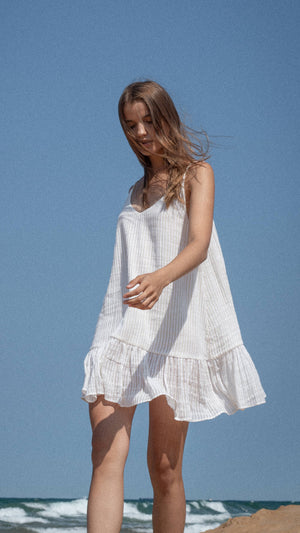 Liv Mini Ruffle Dress - White Stripes: One Size / White Stripes The Handloom