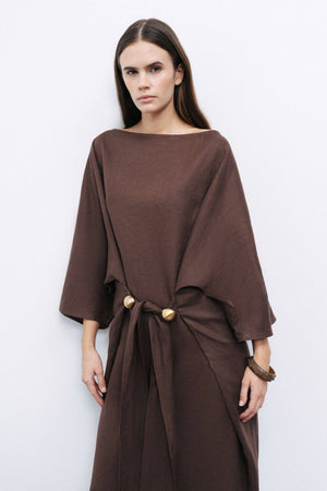 Accessory Detailed Midi Dress: Coffee / M/L NOCTURNE