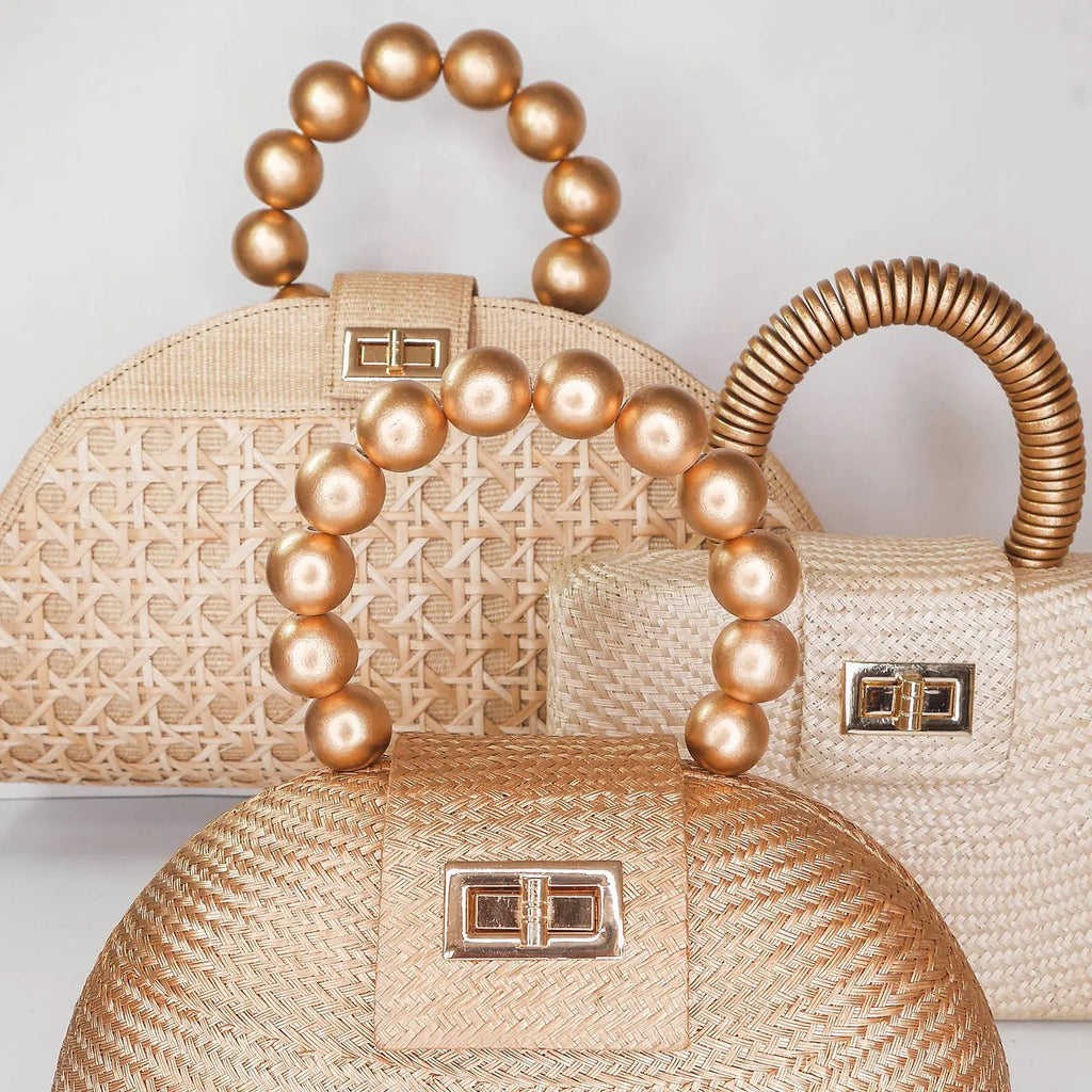 Gold Straw Clutch | Gold Bead Handle | Summer Resort 2025 Soli & Sun