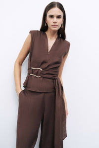 Waist Accessory Detailed Blouse: Coffee / XL NOCTURNE