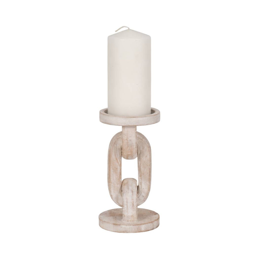 White 8 in. Wooden Abstract Chain Pillar Candle Holder Sagebrook Home