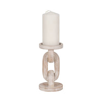 White 8 in. Wooden Abstract Chain Pillar Candle Holder Sagebrook Home