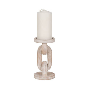 White 8 in. Wooden Abstract Chain Pillar Candle Holder Sagebrook Home