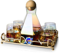 Diamond Iridescent Tray & Glasses decanter set The Wine Savant / Khen Glassware