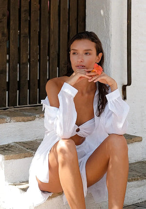 Long Sleeve Shirt White Resort Wear Weekend Coverup Hellas The Handloom