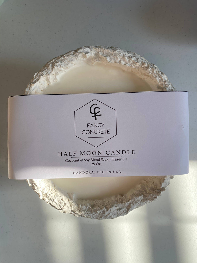 Half Moon Candle: White / Moroccan Cashmere Fancy Concrete