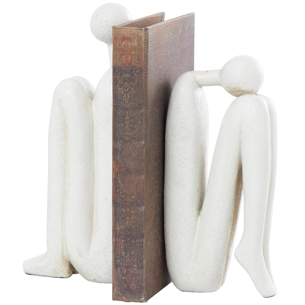 Contemporary White Polystone Bookends Set UMA Home Decor