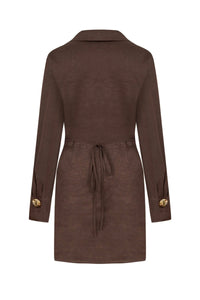 Nocturne Mini Dress with Gold Accessory Detail in Coffee NOCTURNE