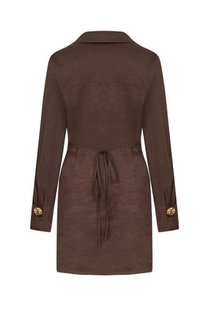 Nocturne Mini Dress with Gold Accessory Detail in Coffee NOCTURNE