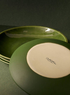 Handmade Stoneware Dinner Plate | Dadasi 10.2": Matte Black GHARYAN Stoneware & Olive Wood Tableware