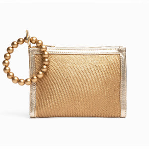 Gold Woven Straw Resort  Wristlet Clutch Pouch | Summer 2025 Soli & Sun