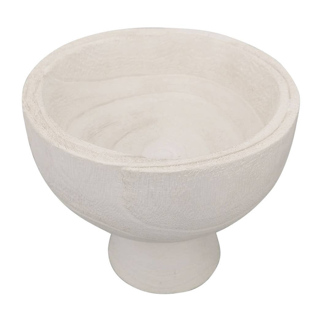 Wood Elevated Sculptural Footed Modern Bowl - White, 8 in. Sagebrook Home