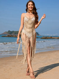 Fringe Openwork Spaghetti Strap Cover-Up Trendsi