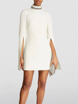 DR0104 Chic Beaded Sleeve Dress: Elegance Defined: White / English / M Productseeker