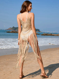 Fringe Openwork Spaghetti Strap Cover-Up Trendsi