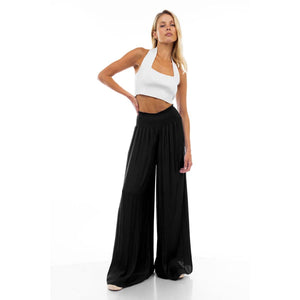 Smocked Waist Wide Leg Pant: Black / M Naked Zebra