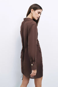 Nocturne Mini Dress with Gold Accessory Detail in Coffee NOCTURNE