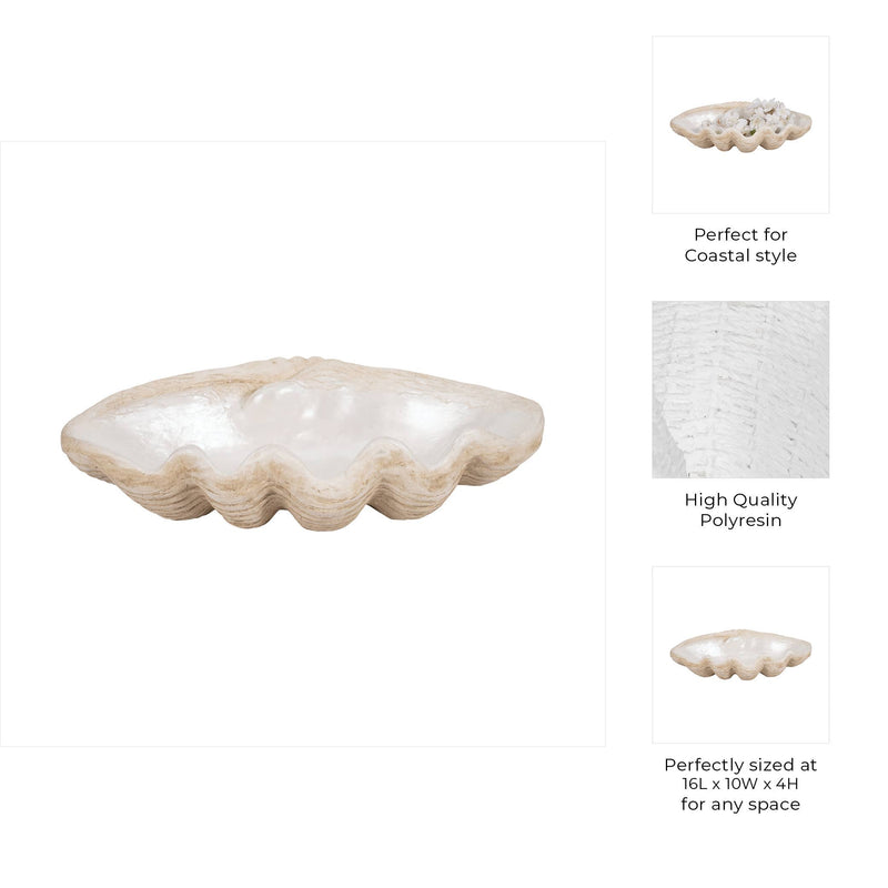 Polyresin Coastal Novelty Shell Bowl - Ivory, 16 in. Sagebrook Home