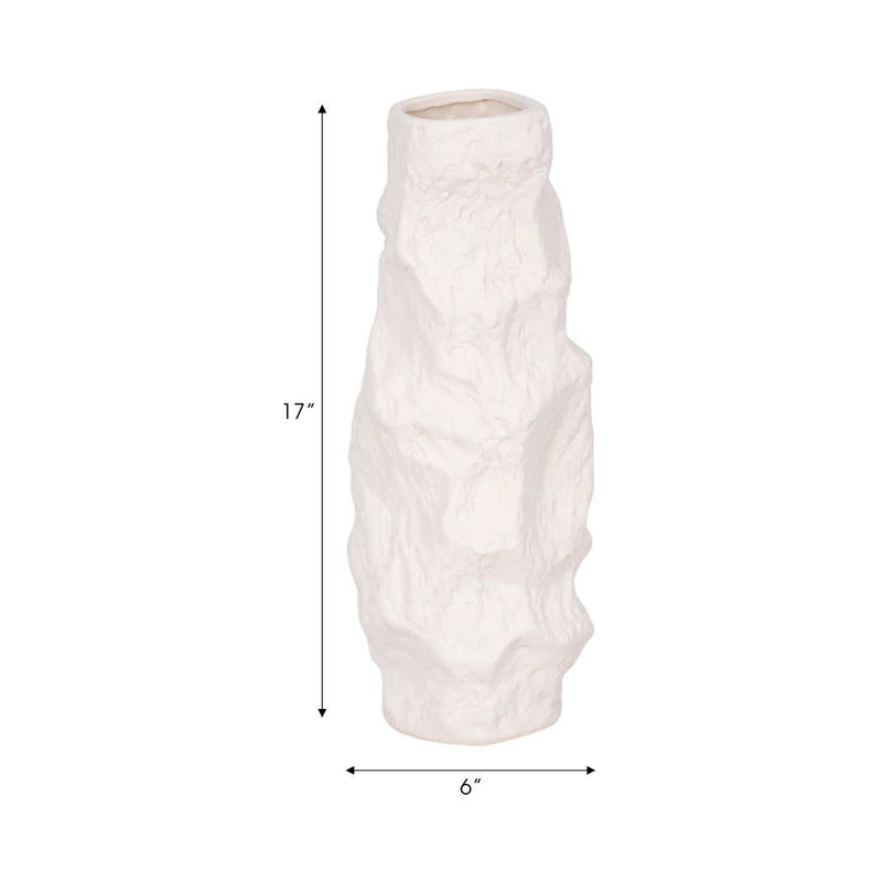 Ceramic Abstract Jagged Textured Vase - White, 17 in. Sagebrook Home