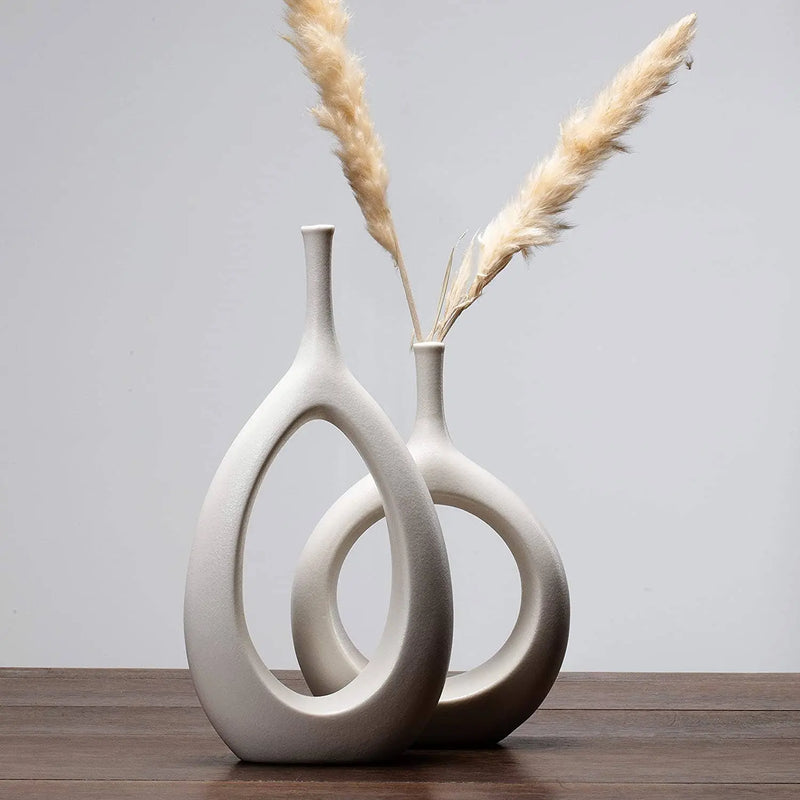 Ceramic Vase 2 Pack, White Modern Bud Vase, Sculpture Decor Kimisty Designs