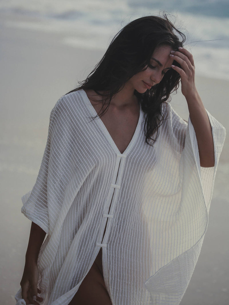 Ava Kimono - White Stripes: One Size / White Stripes The Handloom