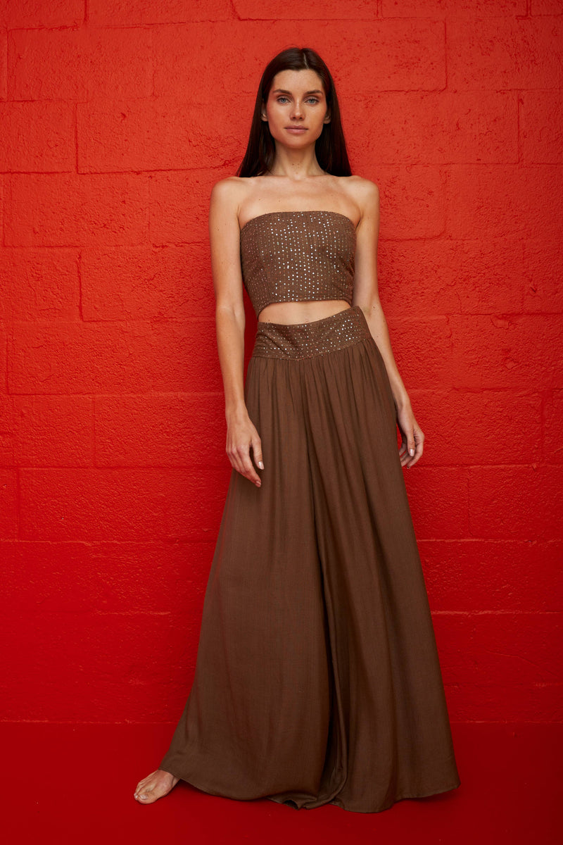 Sequin Palazzo Pants: Chocolate / STANDARD