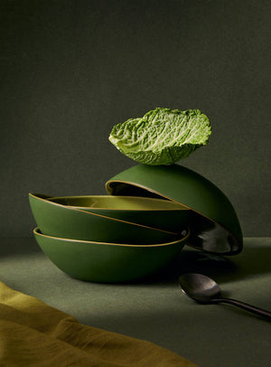 Handmade Stoneware Soup Plate | Dadasi 7.9": Matte Black GHARYAN Stoneware & Olive Wood Tableware