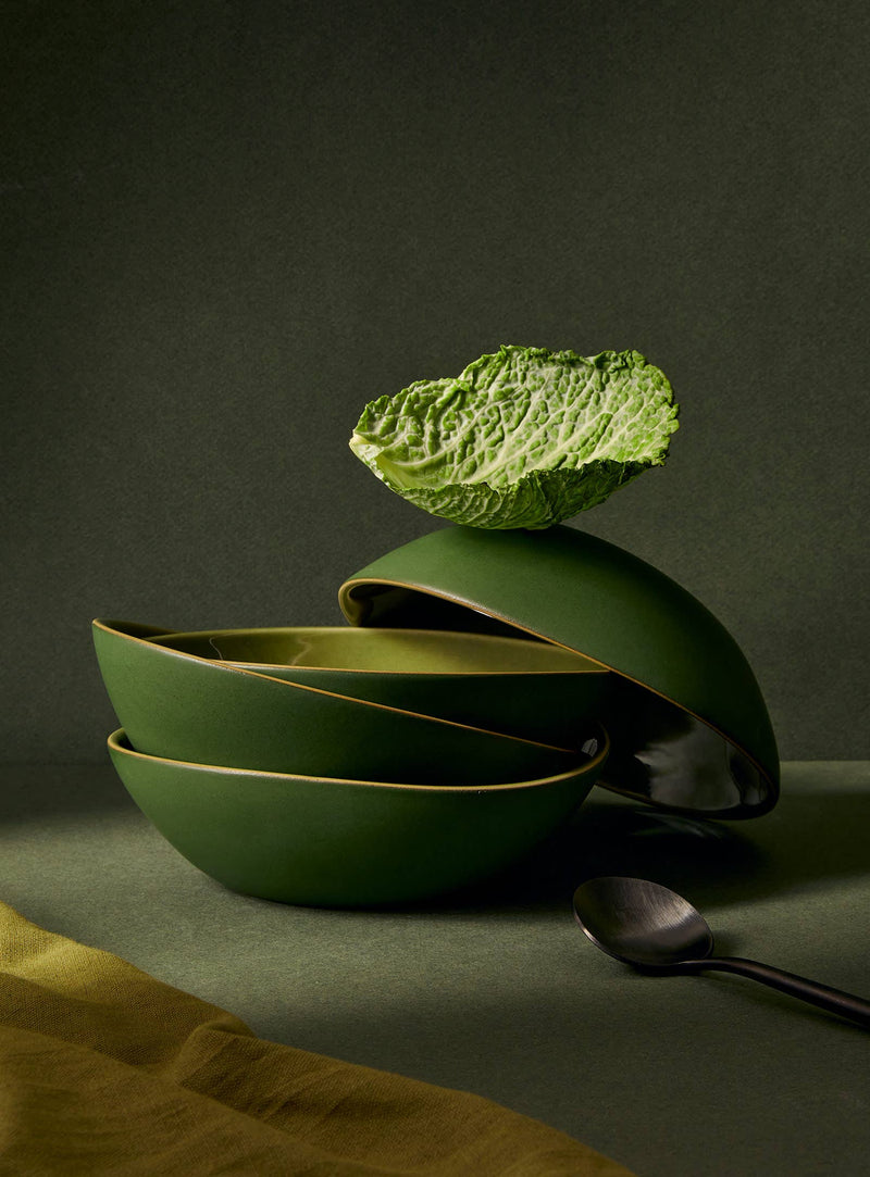 Handmade Stoneware Soup Plate | Dadasi 7.9": Matte Black GHARYAN Stoneware & Olive Wood Tableware