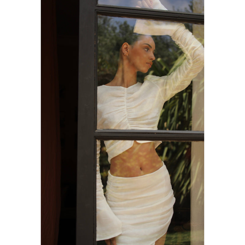 The Paper Linen Skirt: Off-White / M Dor Raw Luxury
