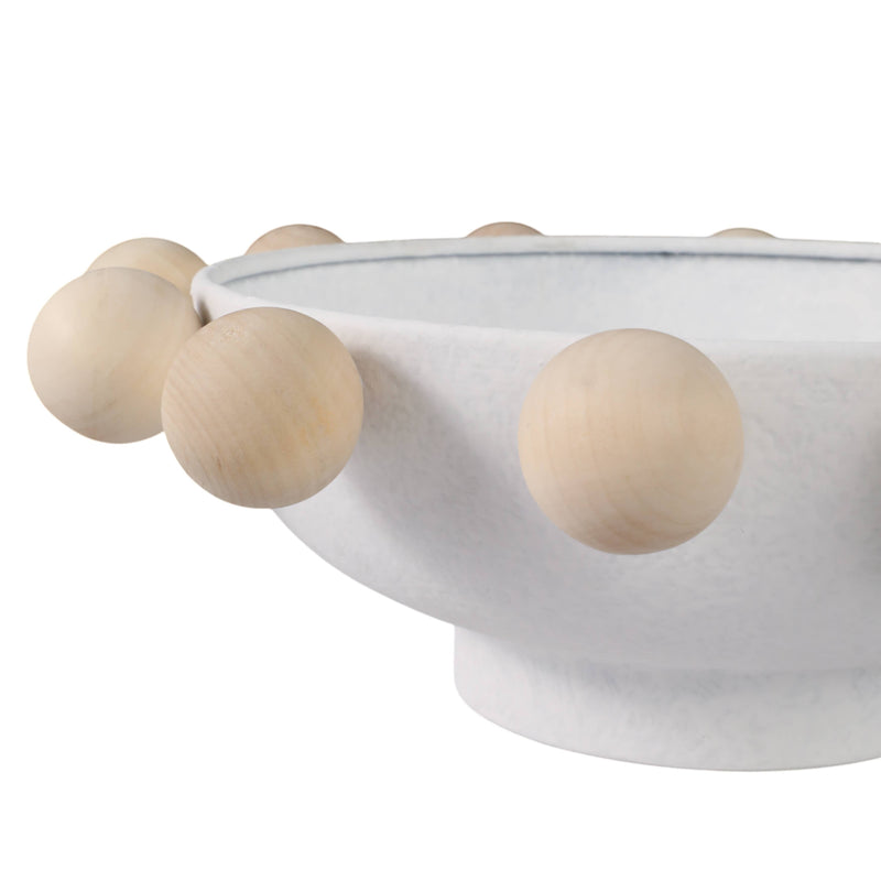 Fir Wood Metal Casual Novelty Sphere Bowl - White, 13 in. Sagebrook Home