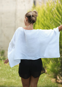 White Off Shoulder Crinkle Cotton Blouse Top Moa