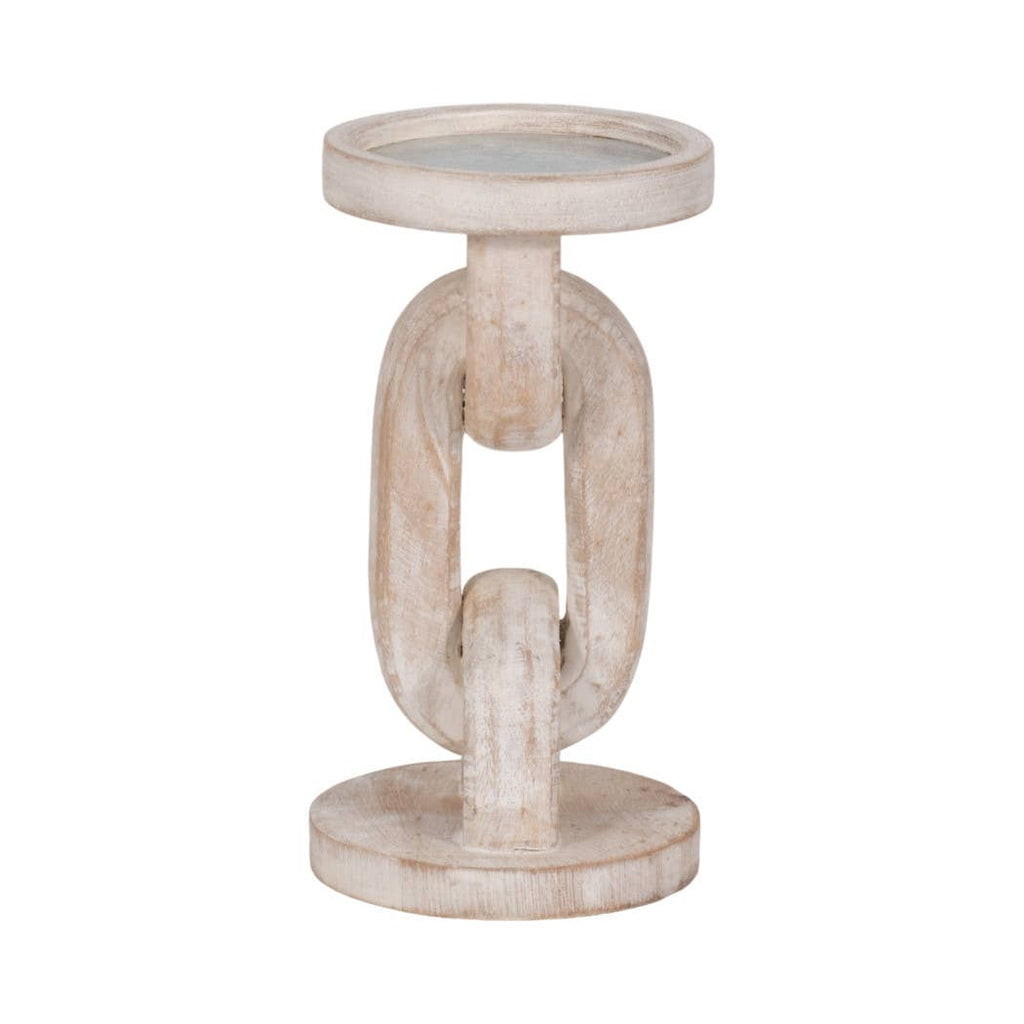 White 8 in. Wooden Abstract Chain Pillar Candle Holder Sagebrook Home