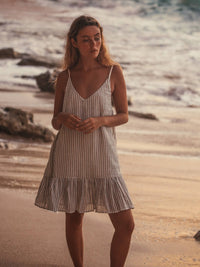 Liv Mini Ruffle Dress - Black Stripes: Black Stripes / One Size The Handloom