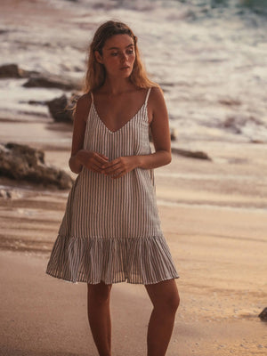 Liv Mini Ruffle Dress - Black Stripes: Black Stripes / One Size The Handloom