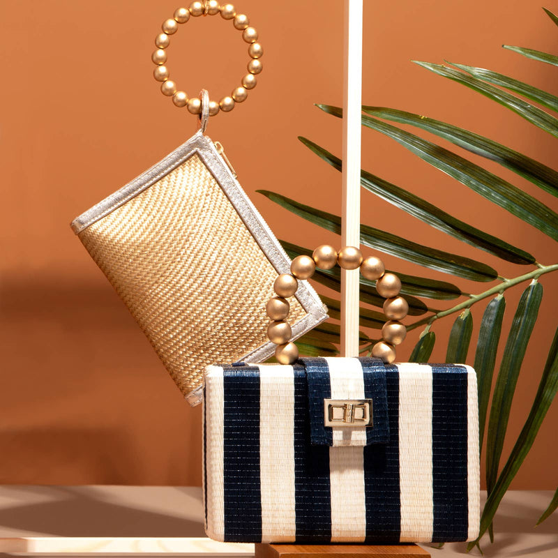 Gold Woven Straw Resort  Wristlet Clutch Pouch | Summer 2025 Soli & Sun