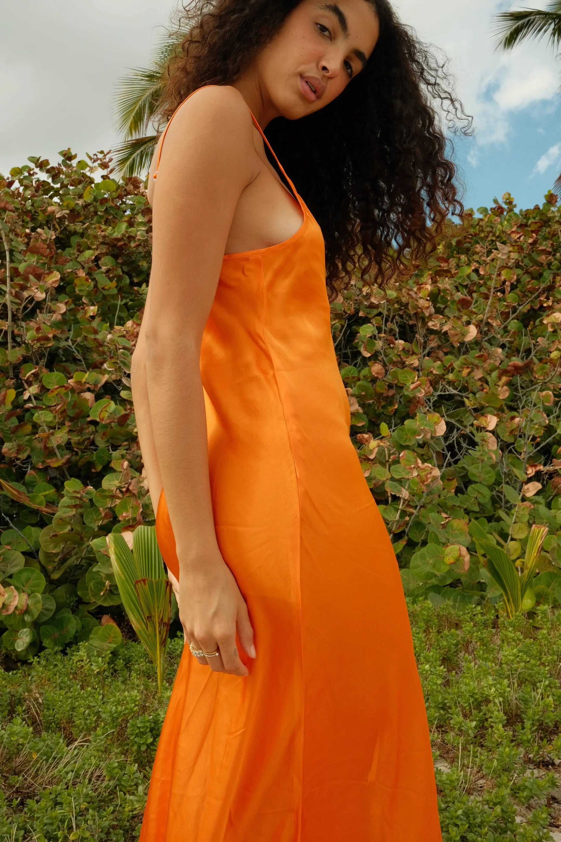Sirena Satin Slip Dress: Orange / Standard Sirena Satin Slip Dress: Orange / Standard