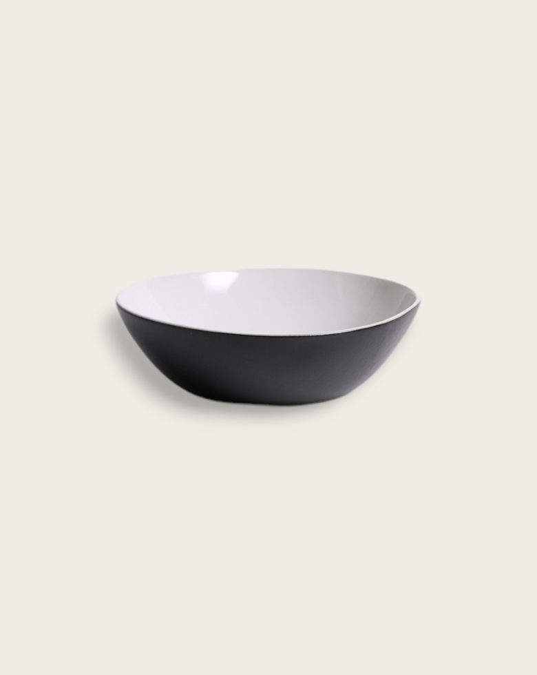 Handmade Stoneware Soup Plate | Dadasi 7.9": Matte Black GHARYAN Stoneware & Olive Wood Tableware
