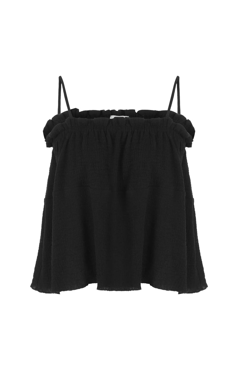 Ivy Top - Black | 100% Turkish Cotton Elasticated Summer Boho Top Elasticated Neckline Straps Flowy Style Gauze Soft Fabric One Size Women's Clothing: One Size / Black - Million Dollar Style