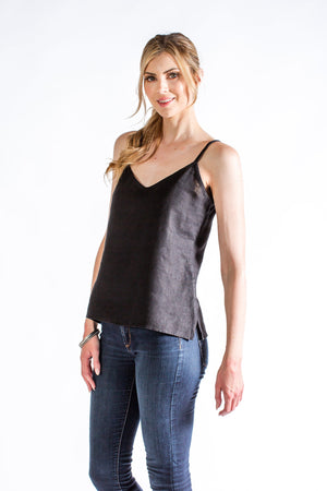 Cami Linen Tank: Black / Small Arte Italica & Crown Linen Designs