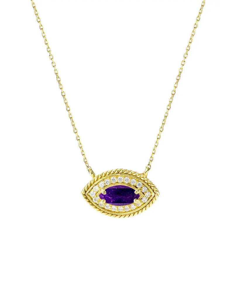 Amethyst CZ Diamond Eye Pendant Necklace "CHLOE" Nayla Jewelry